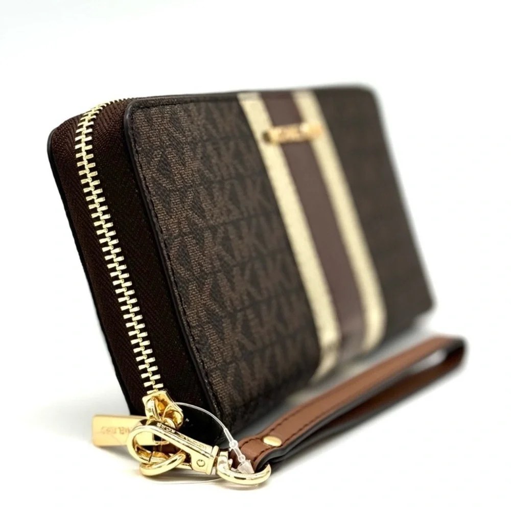 Michael Kors Large Continental Wallet Wristlet Brown Multi